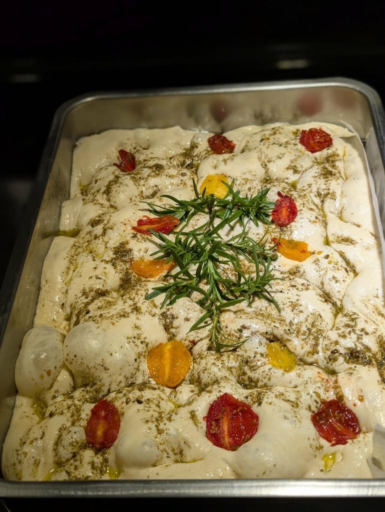 Homemade focaccia baked for Christmas