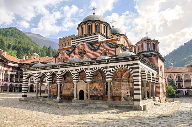 Rila Monastery — a UNESCO World Heritage Site nestled in the Rila Mountains of Bulgaria.